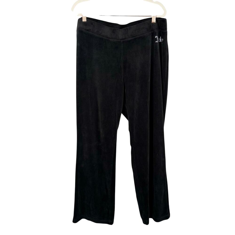Juicy Couture Pants XL Black Soft Velour Rhinestone Bling Logo 29.5" Y2K Style